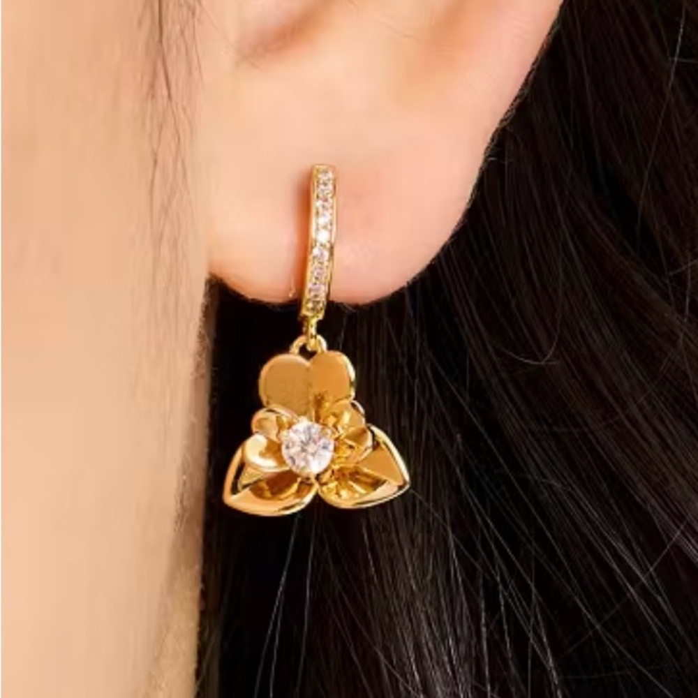 KATE SPADE Precious Pansy Pavé Drop Huggies NEW